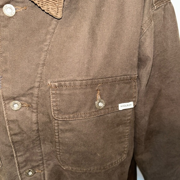 Woolrich Men's Canvas Sherpa Lined Barn Jacket Coat Corduroy Collar Sz XL - Picture 2 of 3